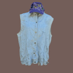 Chico’s Denim Vest | Embroidered Light Blue | Size L | Vintage